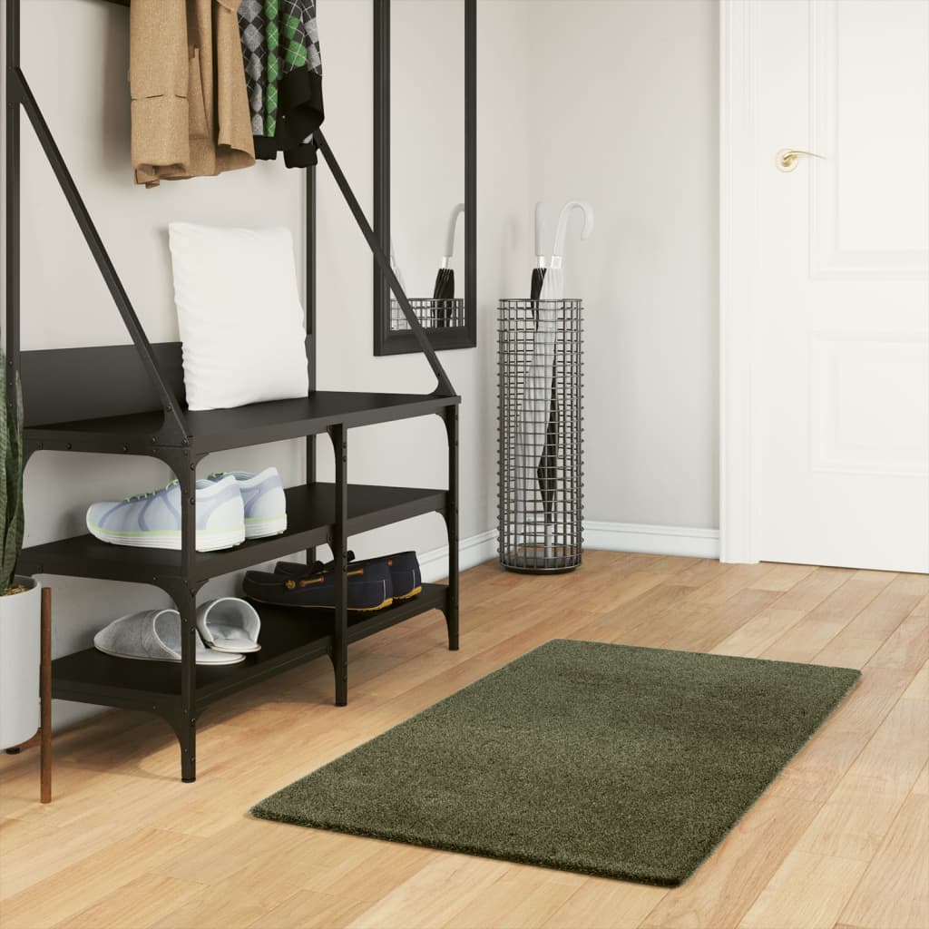 VidaXL tapis huarte poils courts doux lavable 60x110 cm vert forêt