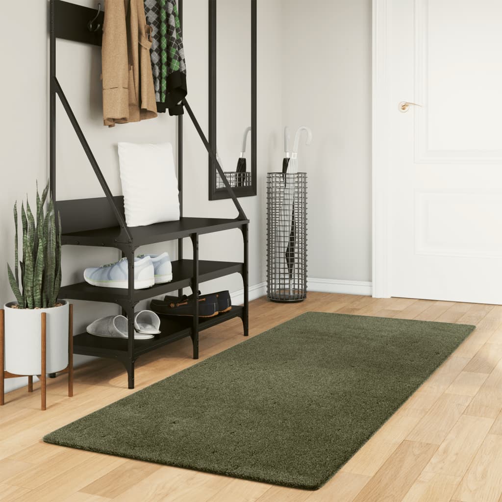 VidaXL tapis huarte poils courts doux lavable 80x200 cm vert forêt