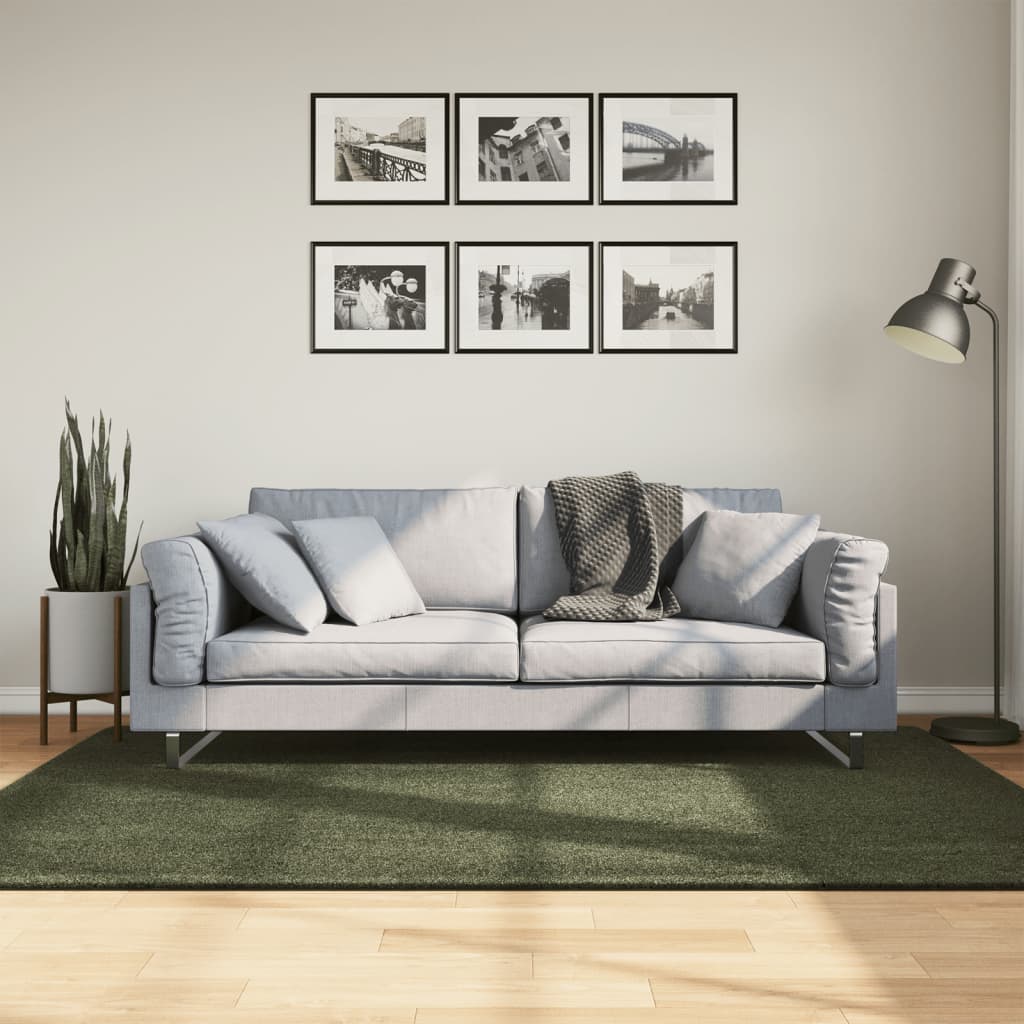 VidaXL tapis huarte poils courts doux lavable 140x200 cm vert forêt
