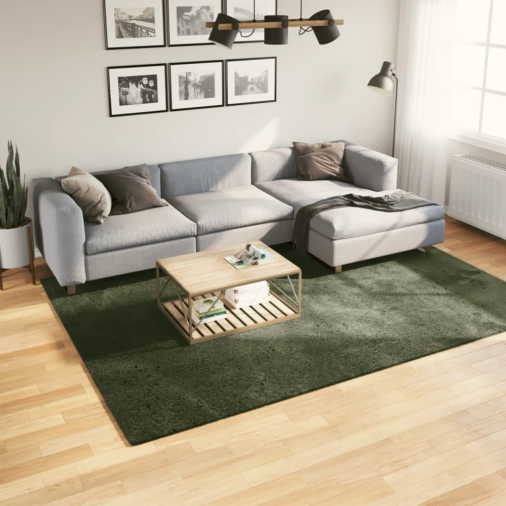 VidaXL tapis huarte poils courts doux lavable 200x280 cm vert forêt