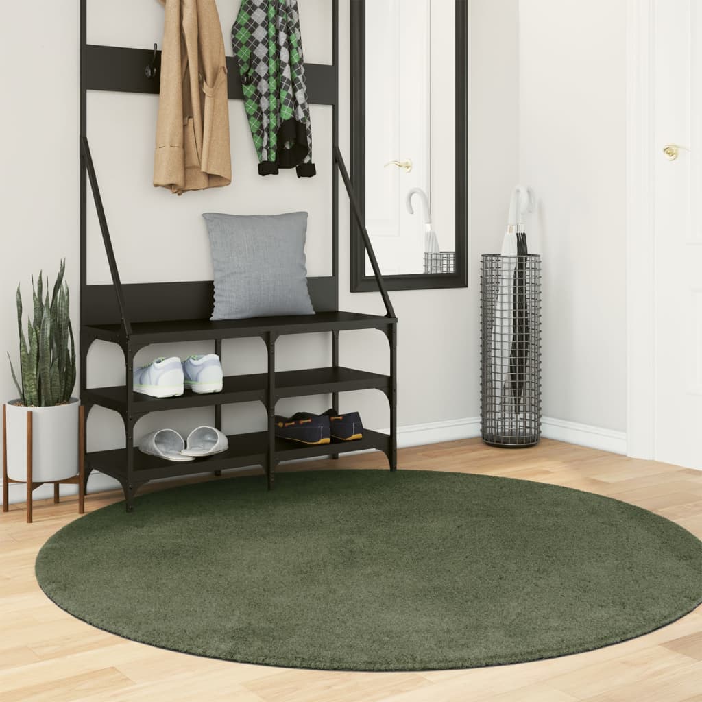 Vidaxl tapis huarte poils courts doux lavable ø 160 cm vert forêt