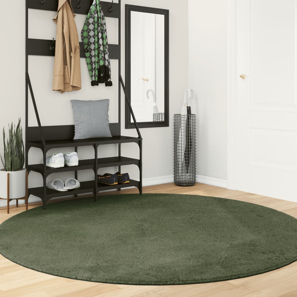 Vidaxl tapis huarte poils courts doux lavable ø 200 cm vert forêt