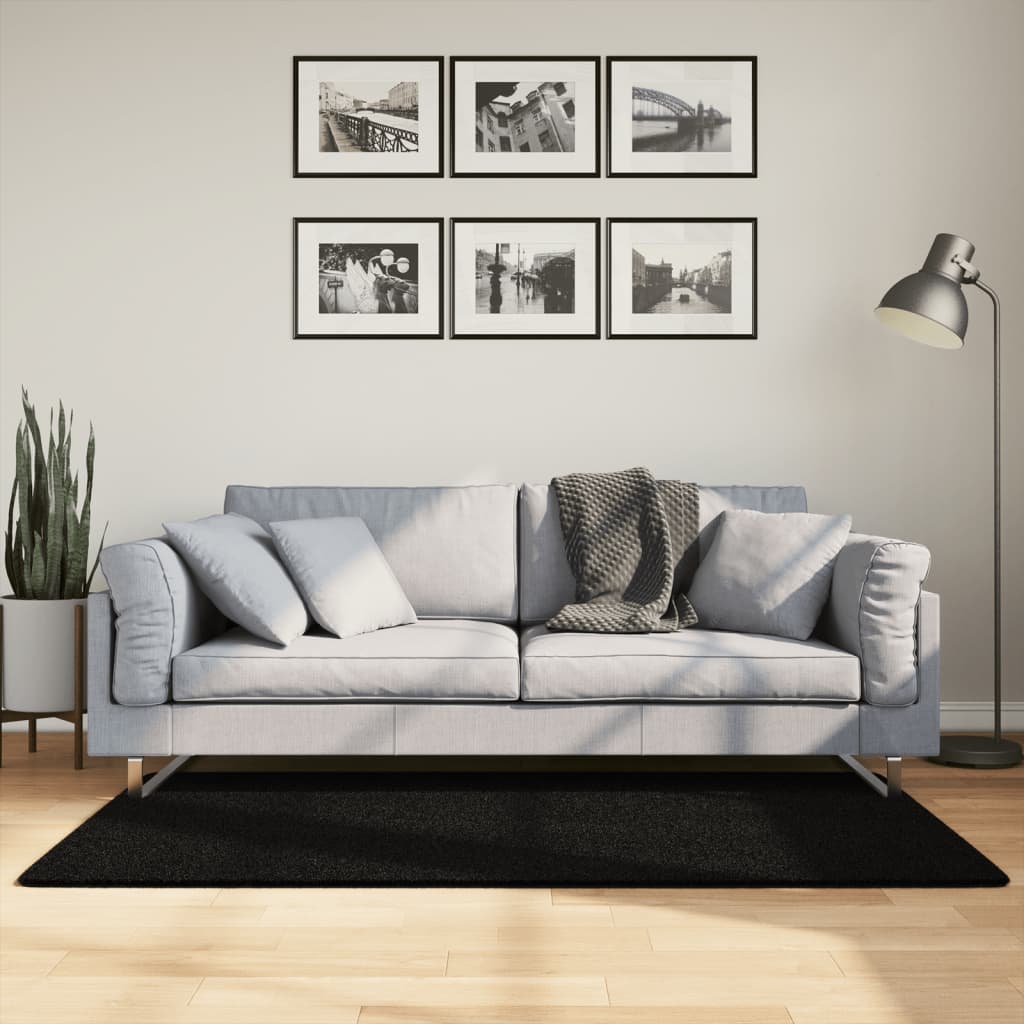 VidaXL tapis huarte poils courts doux lavable 80x150 cm noir