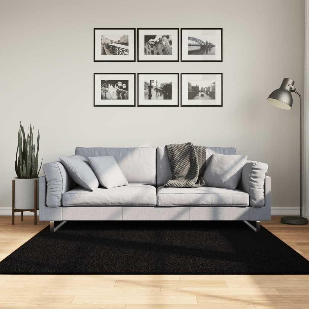 Vidaxx tapis huarte poils courts doux lavable 160x160 cm noir