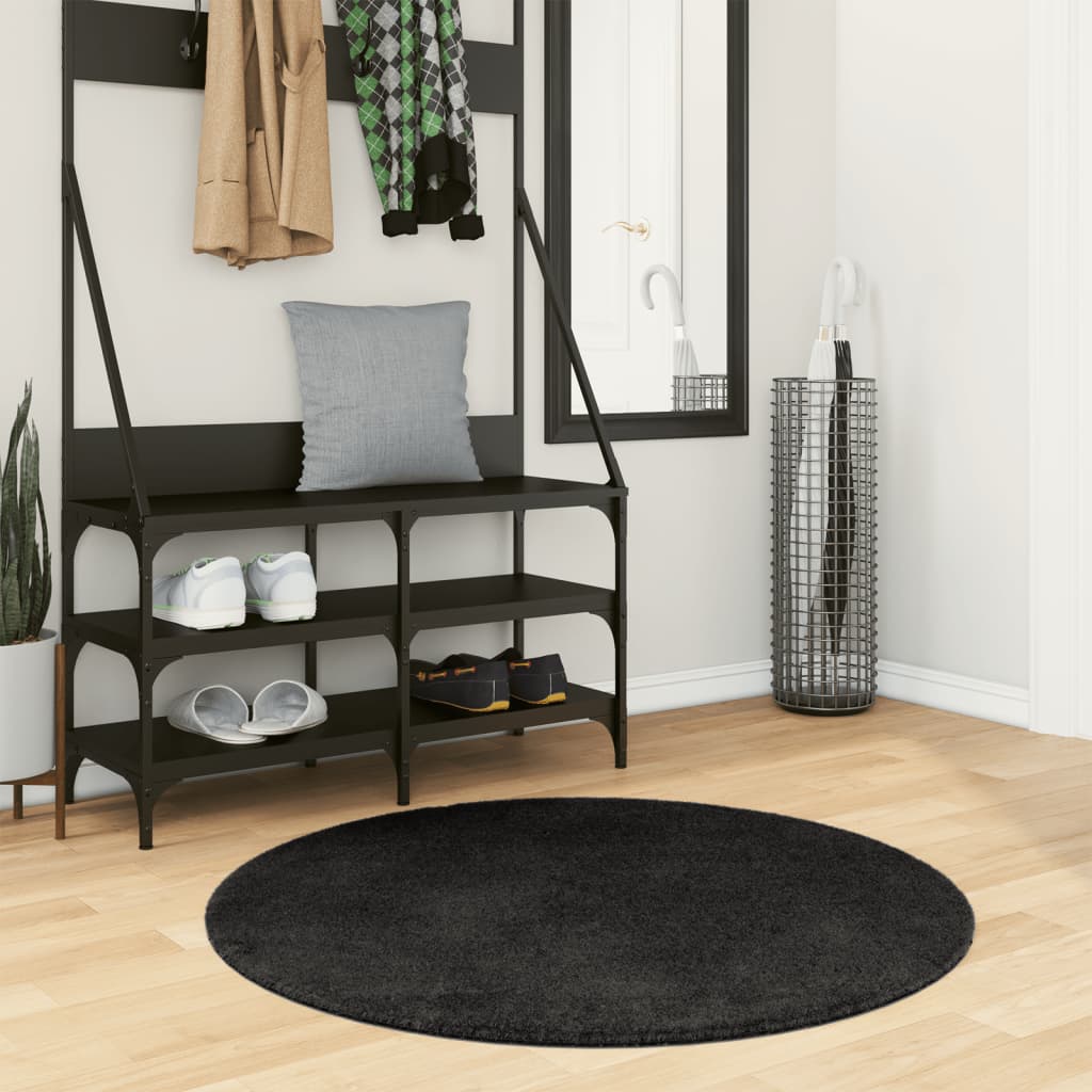 Vidaxl tapis huarte poils courts doux lavable ø 100 cm noir