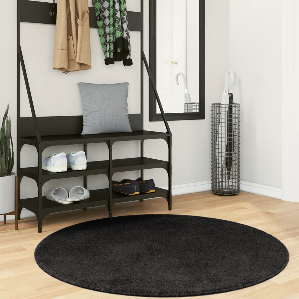Vidaxl tapis huarte poils courts doux lavable ø 120 cm noir