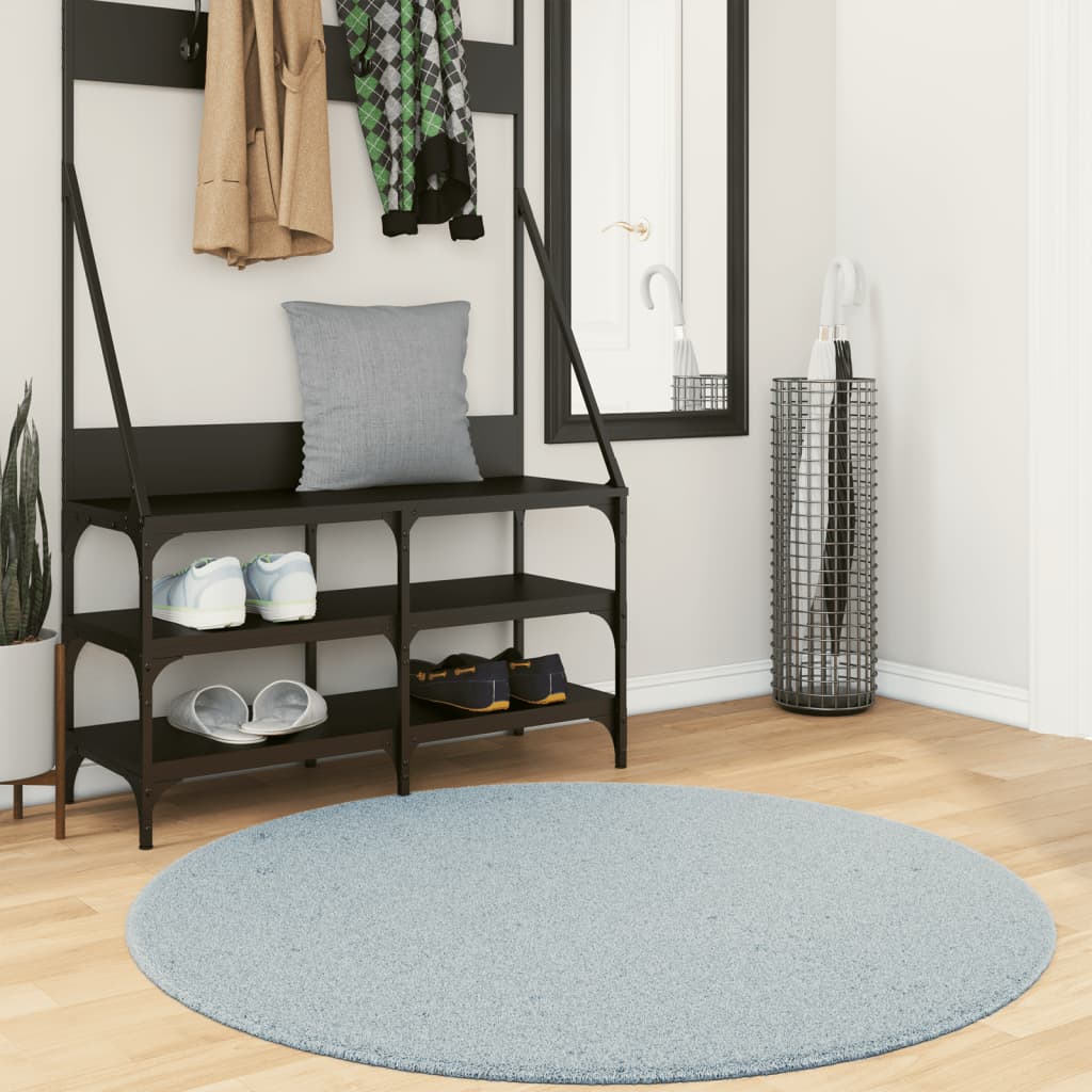 Vidaxl tapis huarte poils courts doux lavable ø 120 cm bleu