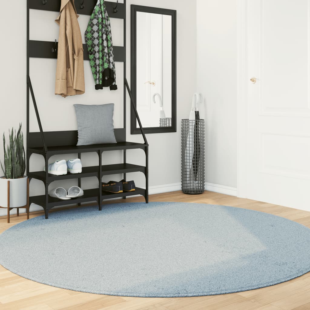 Vidaxl tapis huarte poils courts doux lavable ø 200 cm bleu