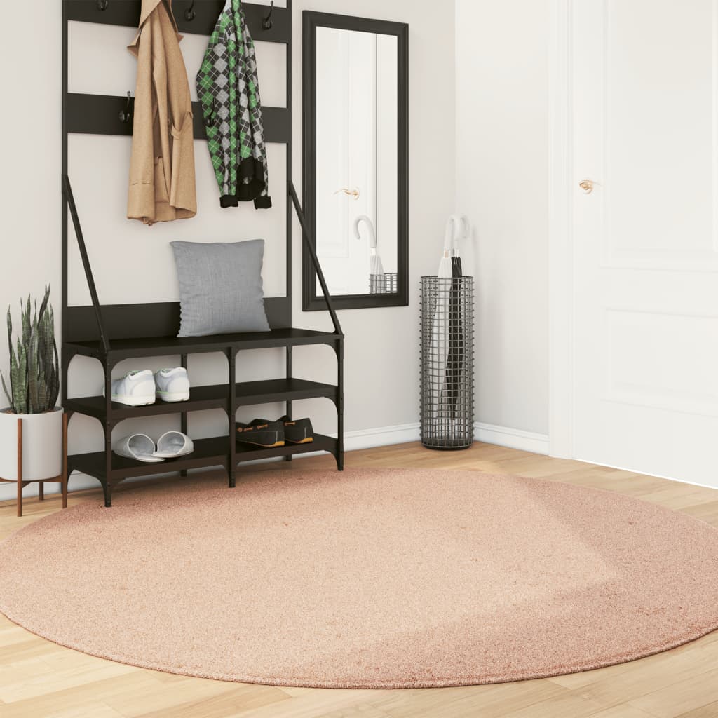 Vidaxl tapis huarte poils courts doux lavable ø 200 cm rose