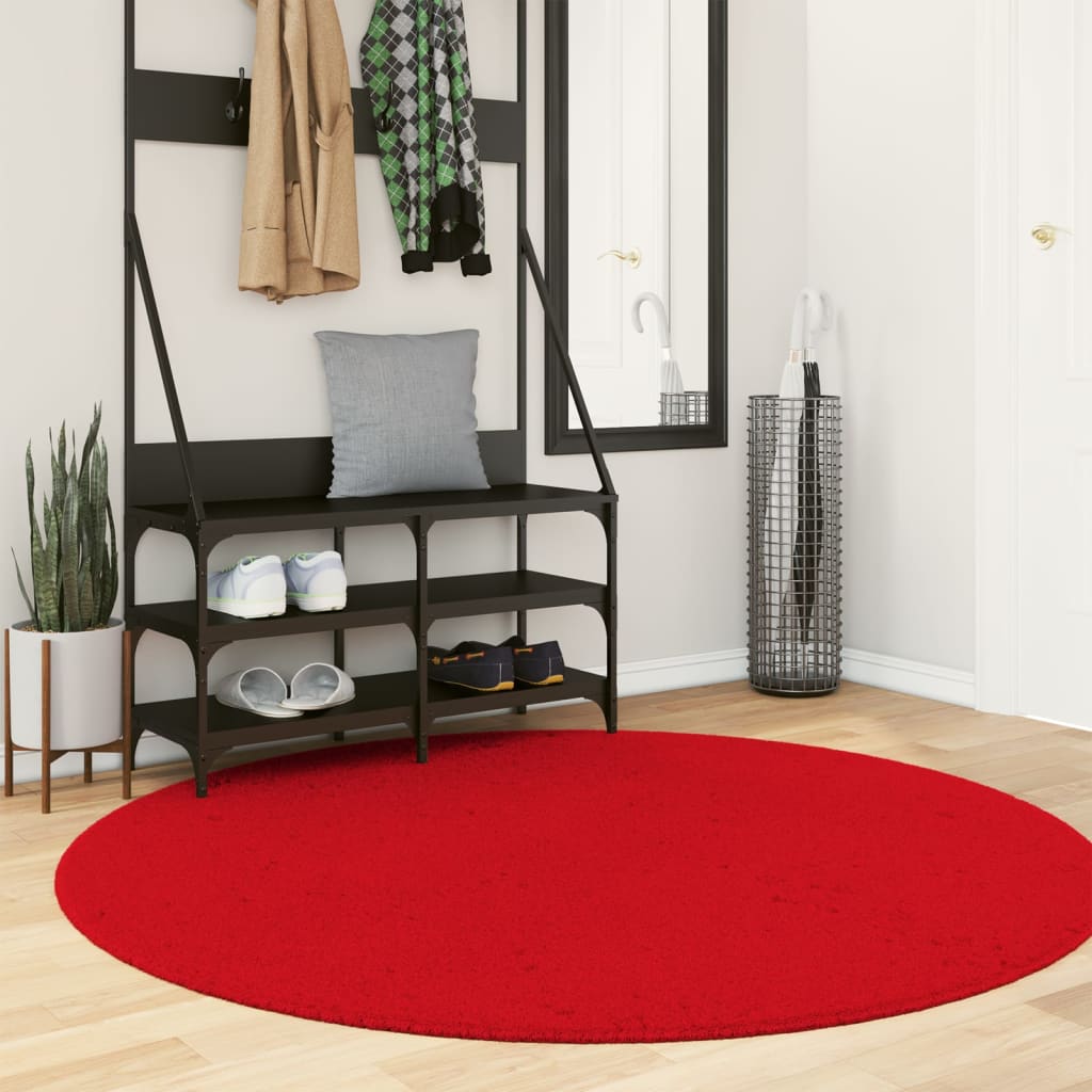 VidaXL Tapis HUARTE poils courts doux lavable Ø 160 cm rouge