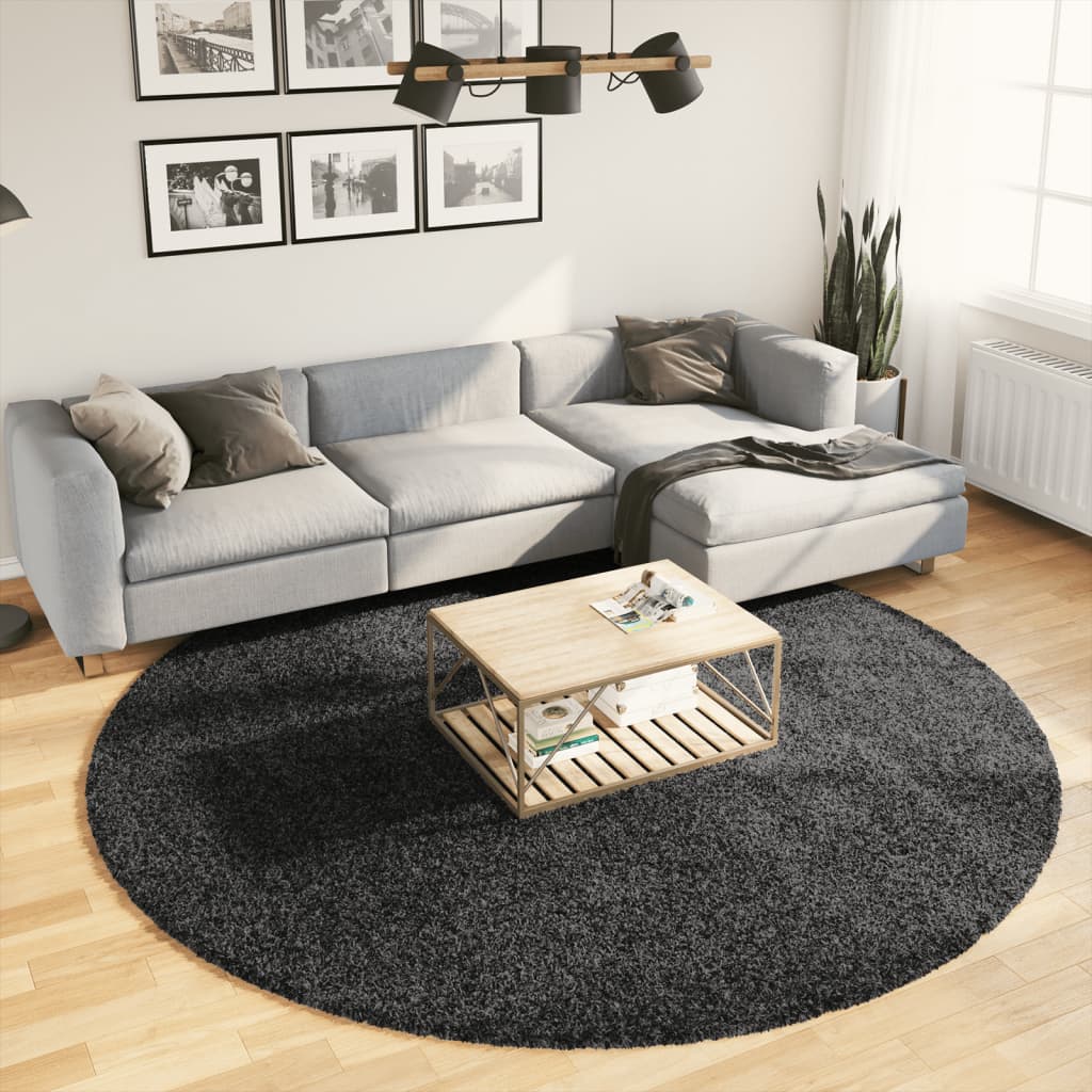 VidaXL tapis pamplona shaggy poils longs moderne ø 240 cm anthracite