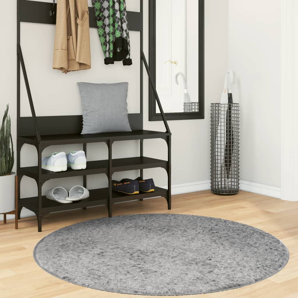 VidaXL tapis pamplona shaggy poils longs moderne ø 120 cm gris