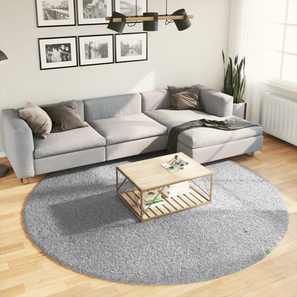VidaXL tapis pamplona shaggy poils longs moderne ø 240 cm gris