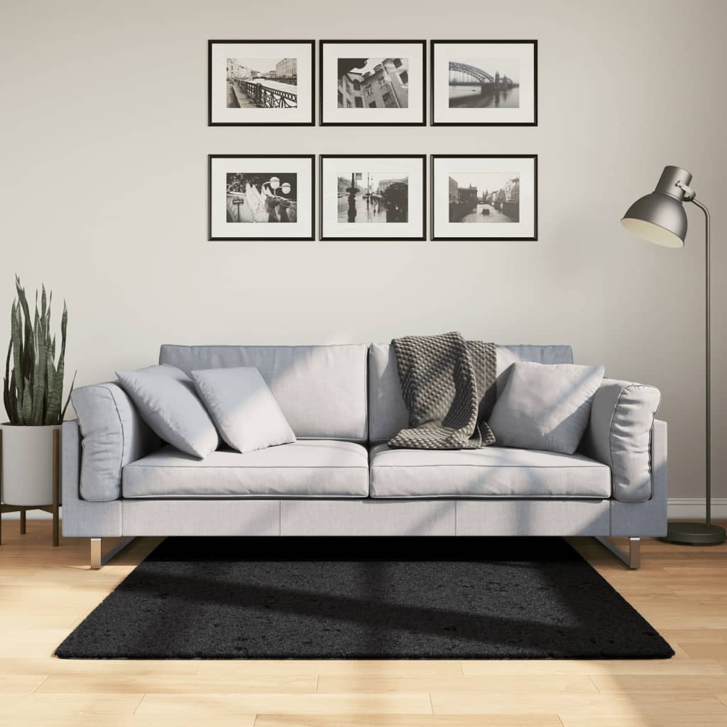 VidaXL tapis pamplona shaggy poils longs moderne 120x120 cm noir