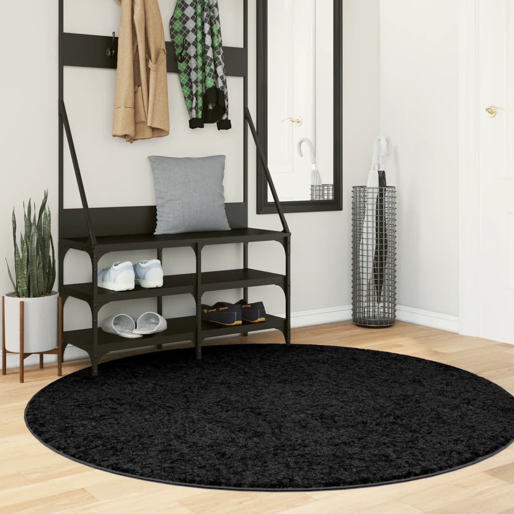 VidaXL tapis pamplona shaggy poils longs moderne ø 160 cm noir