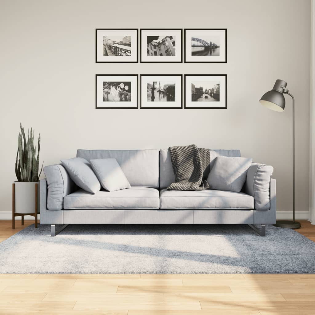 VidaXL tapis pamplona shaggy poils longs moderne 140x200 cm bleu