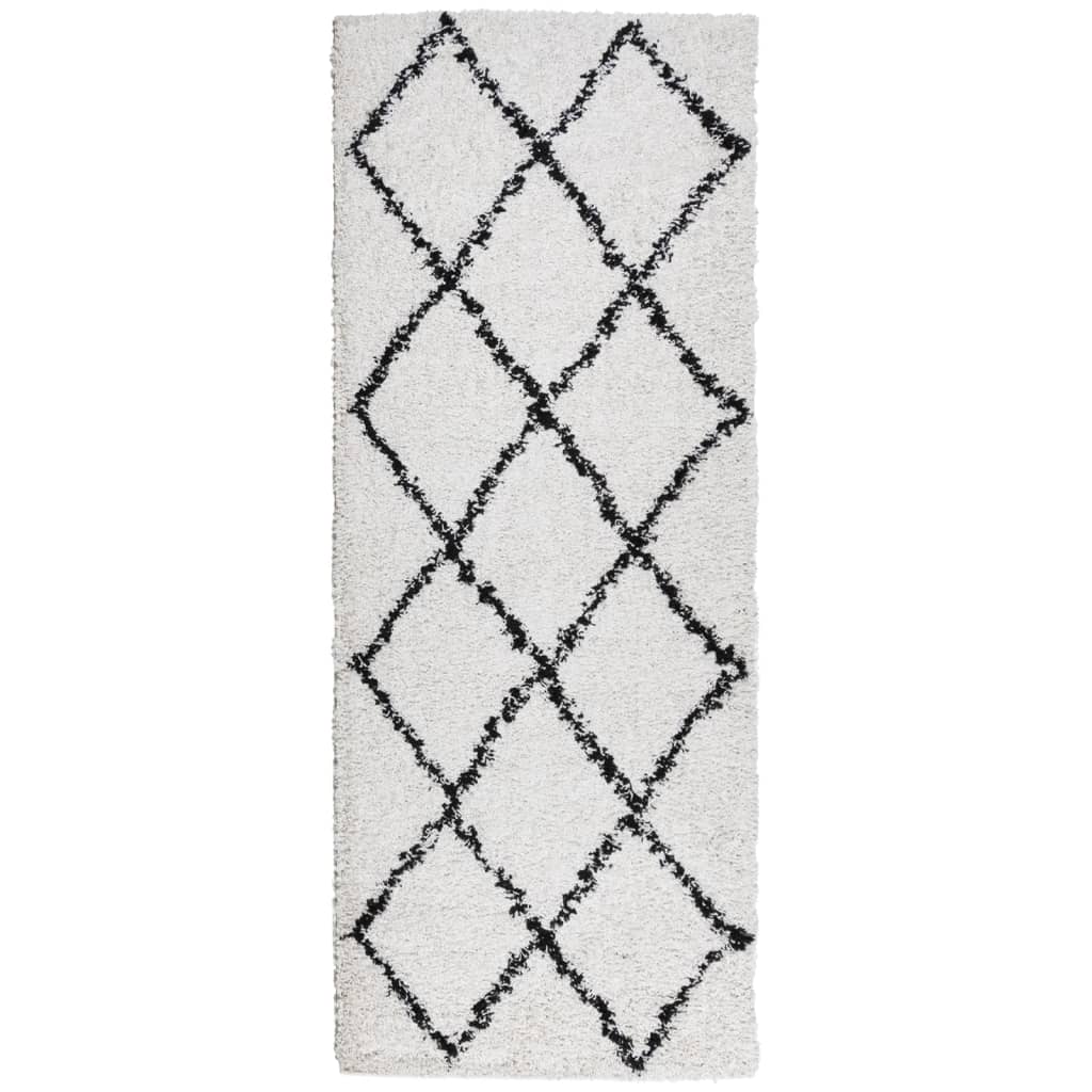 VidaXL tapis pamplona shaggy poils longs 80x200 cm crème et noir