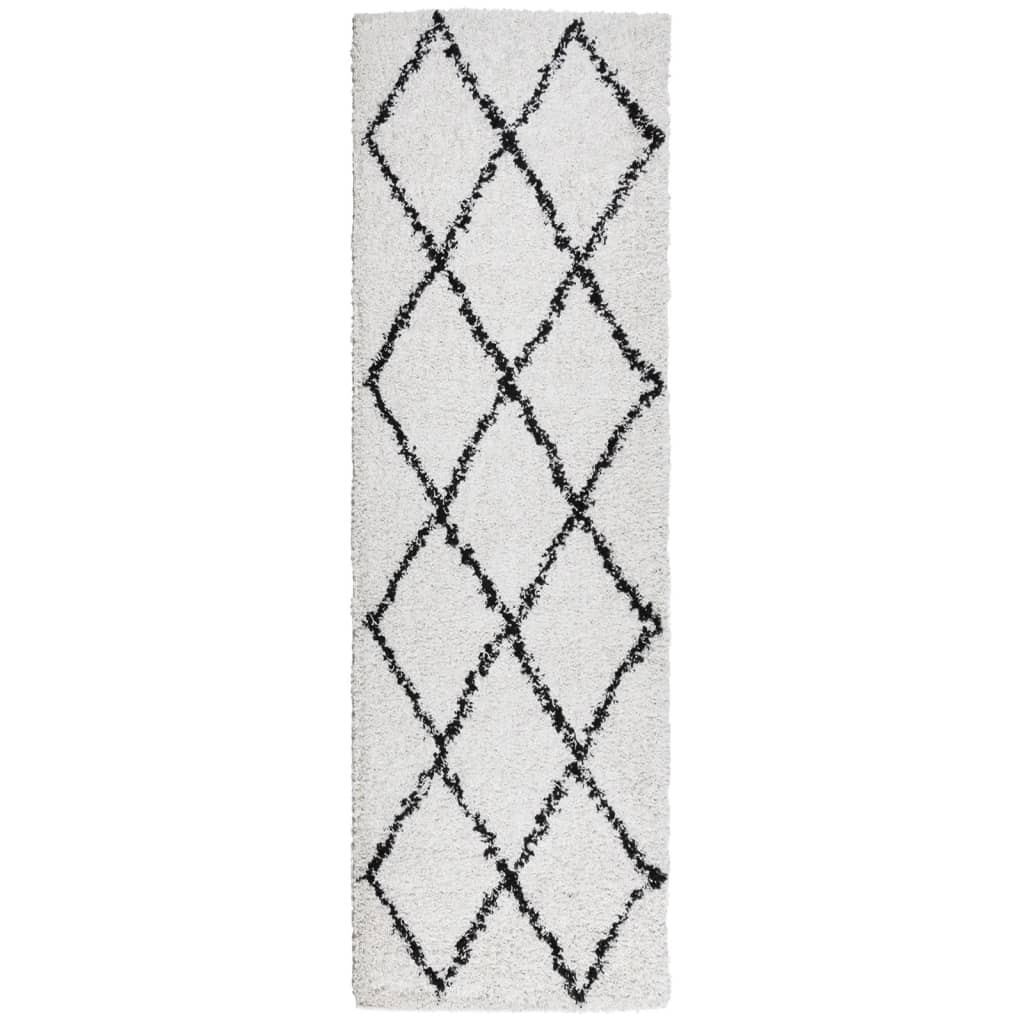 VidaXL tapis pamplona shaggy poils longs 80x250 cm crème et noir