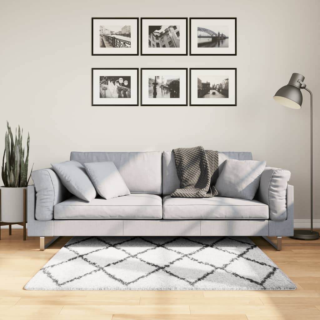 VidaXL tapis pamplona shaggy poils longs 120x170 cm crème et noir