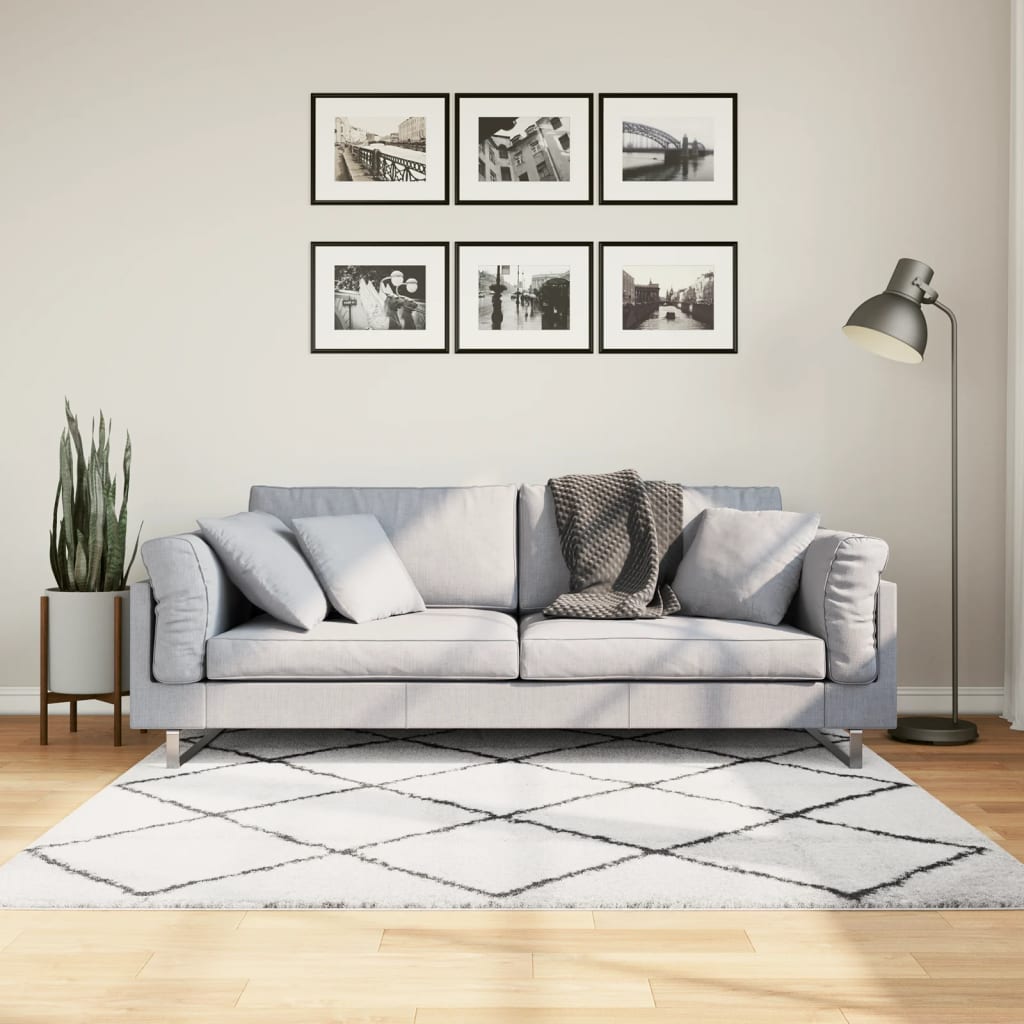 VidaXL tapis pamplona shaggy poils longs 160x160 cm crème et noir
