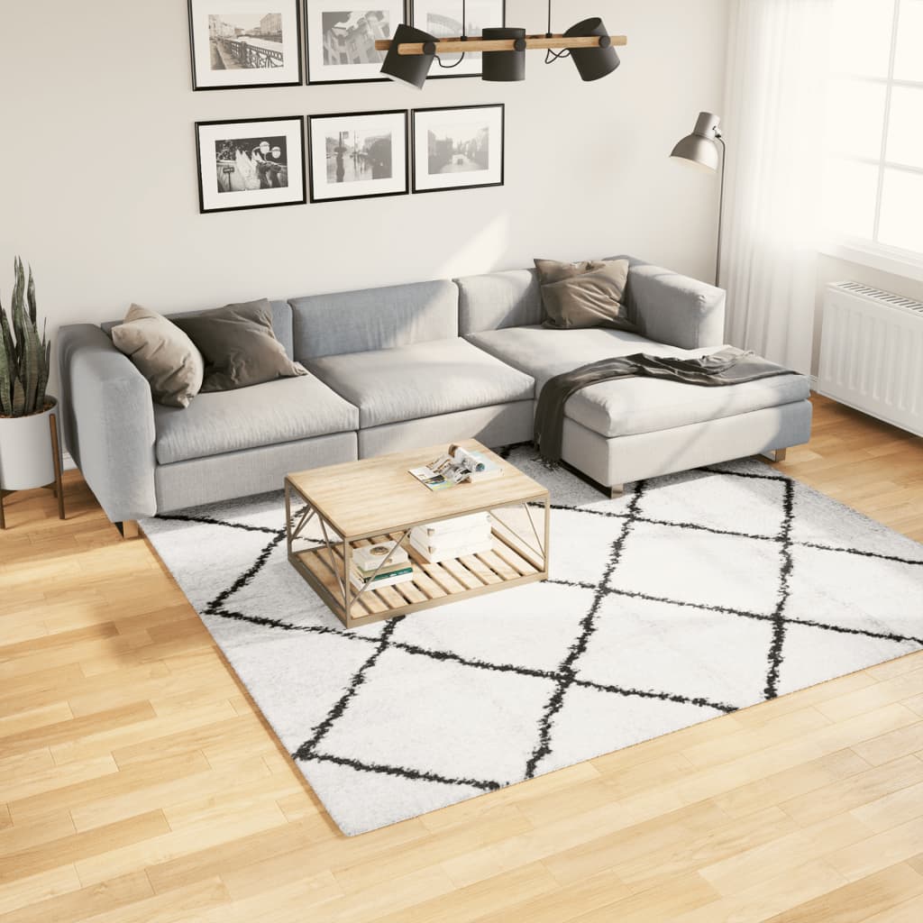 VidaXL tapis pamplona shaggy poils longs 240x240 cm crème et noir