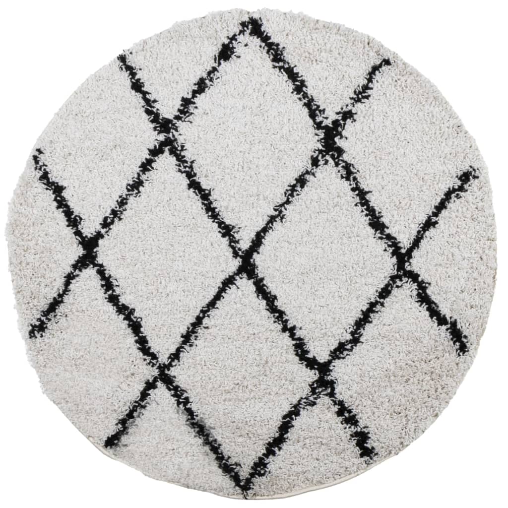 VidaXL tapis pamplona shaggy poils longs ø 160 cm crème et noir
