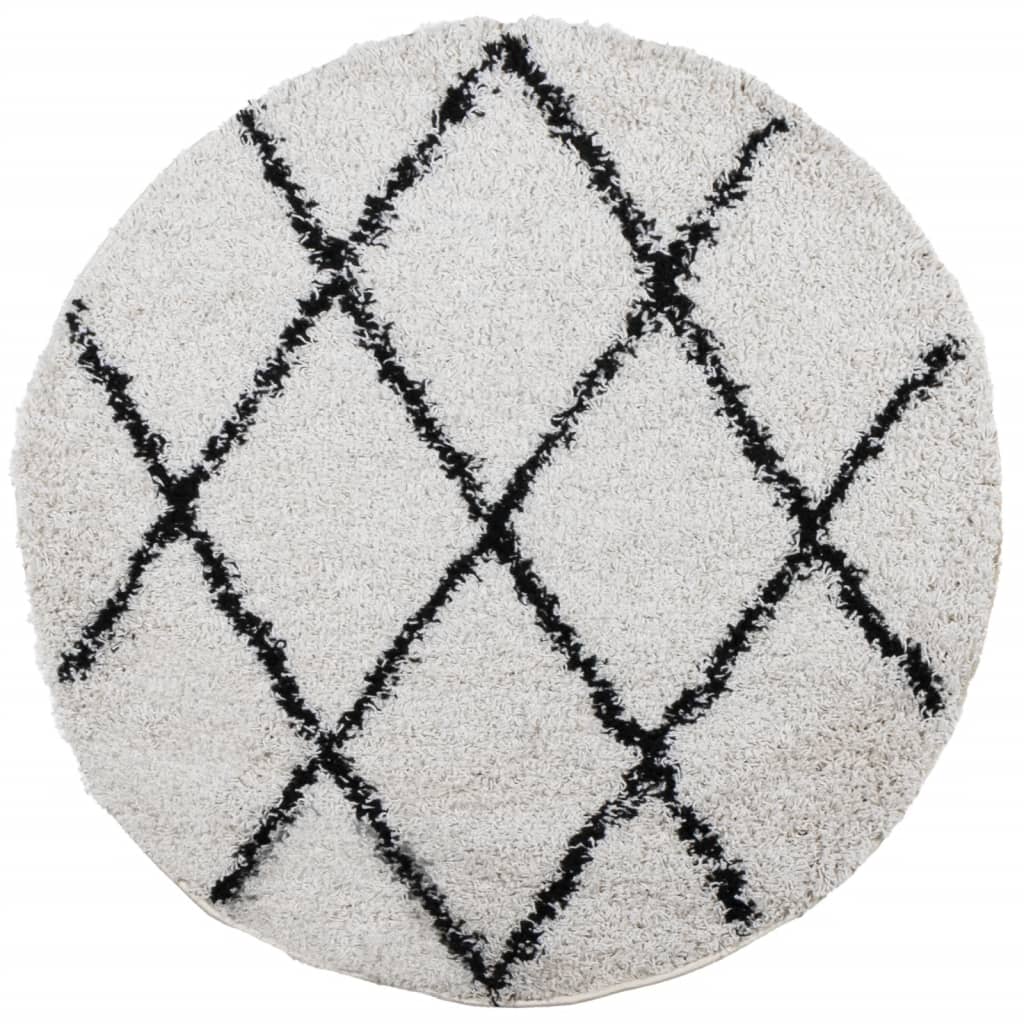 VidaXL tapis pamplona shaggy poils longs ø 200 cm crème et noir