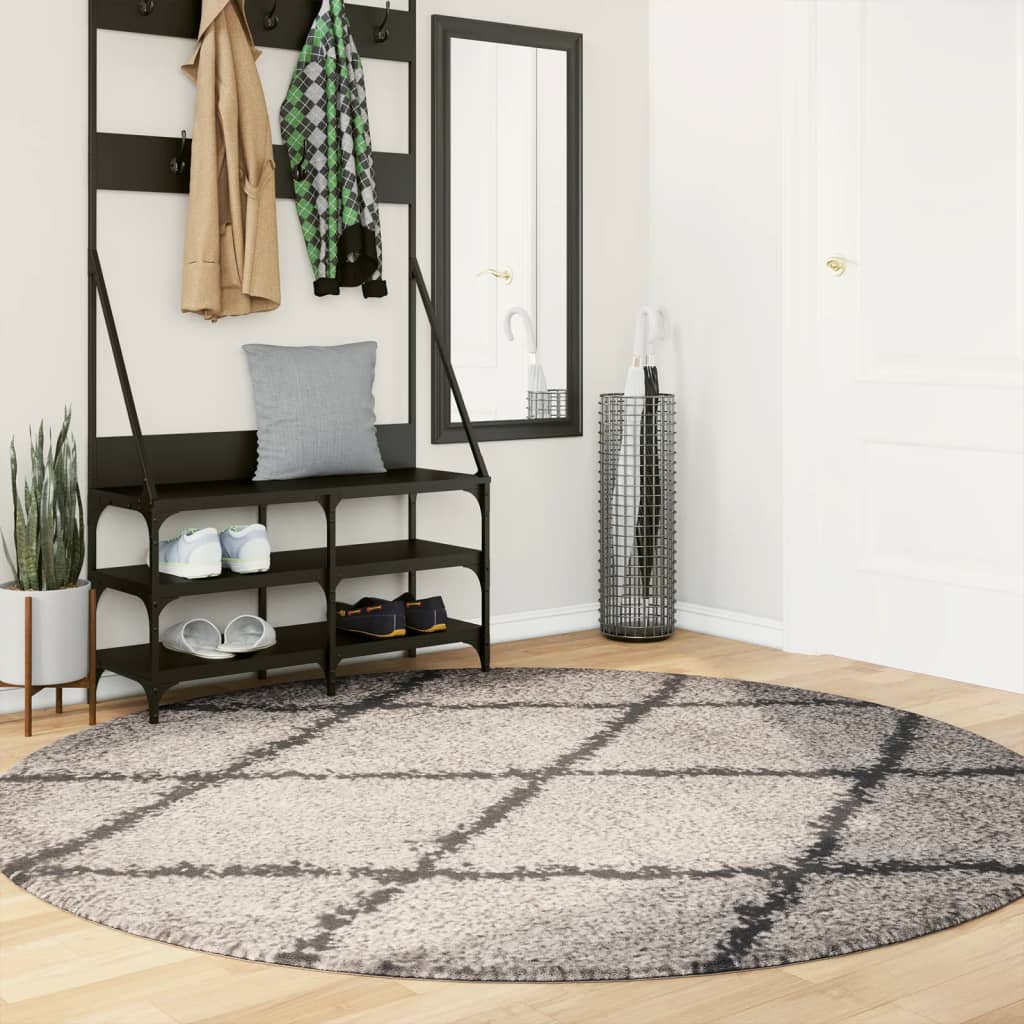 VidaXL tapis pamplona shaggy poils longs ø 200 cm beige anthracite