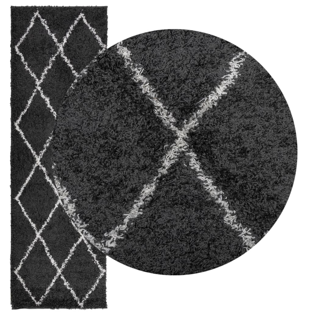 VidaXL tapis pamplona shaggy poils longs 80x250 cm noir et crème