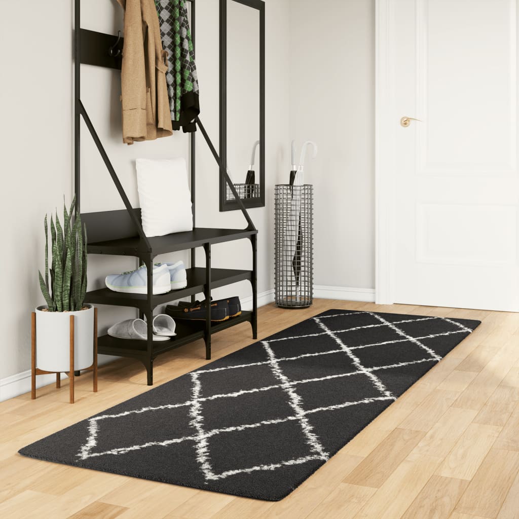 VidaXL tapis pamplona shaggy poils longs 80x250 cm noir et crème