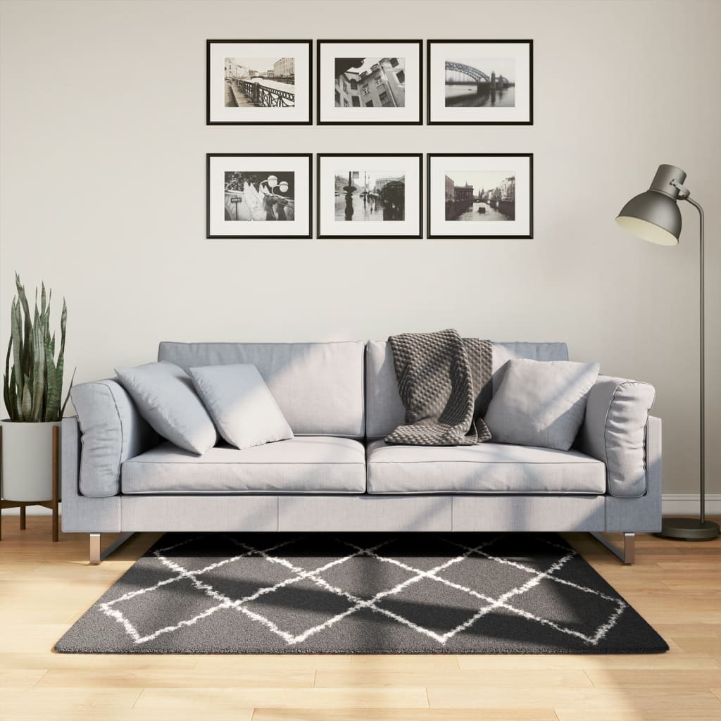 VidaXL tapis pamplona shaggy poils longs 120x120 cm noir et crème