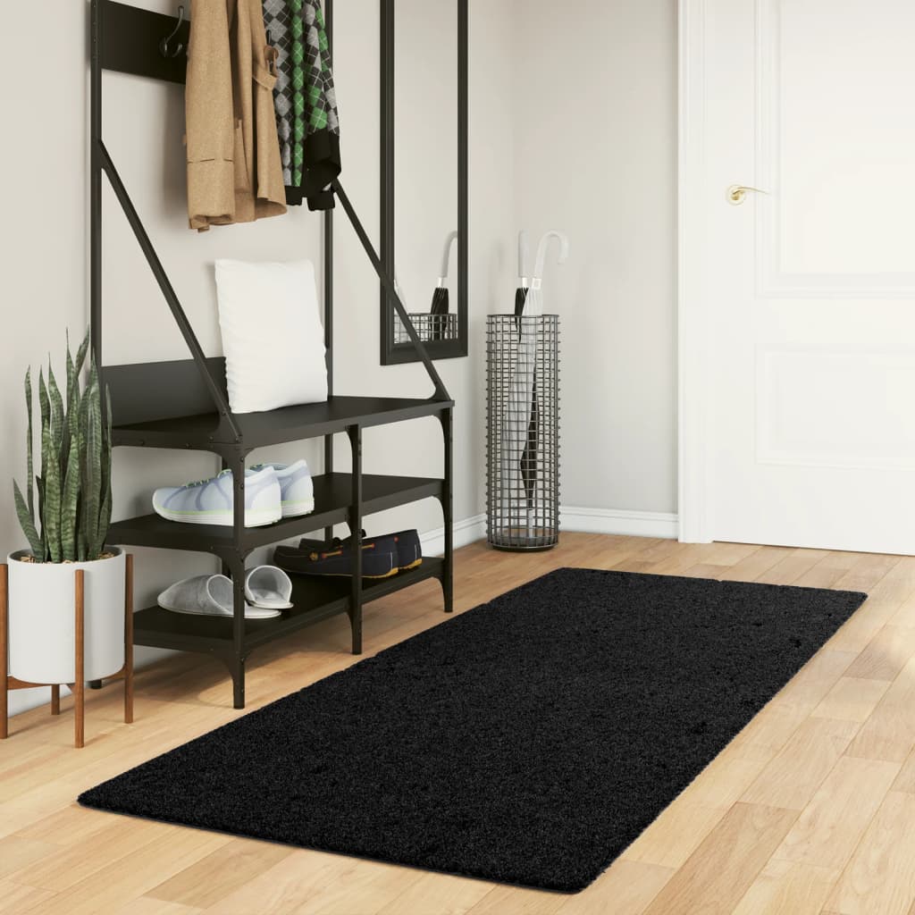 VidaXL Tapis OVIEDO poils ras 80x200 cm noir