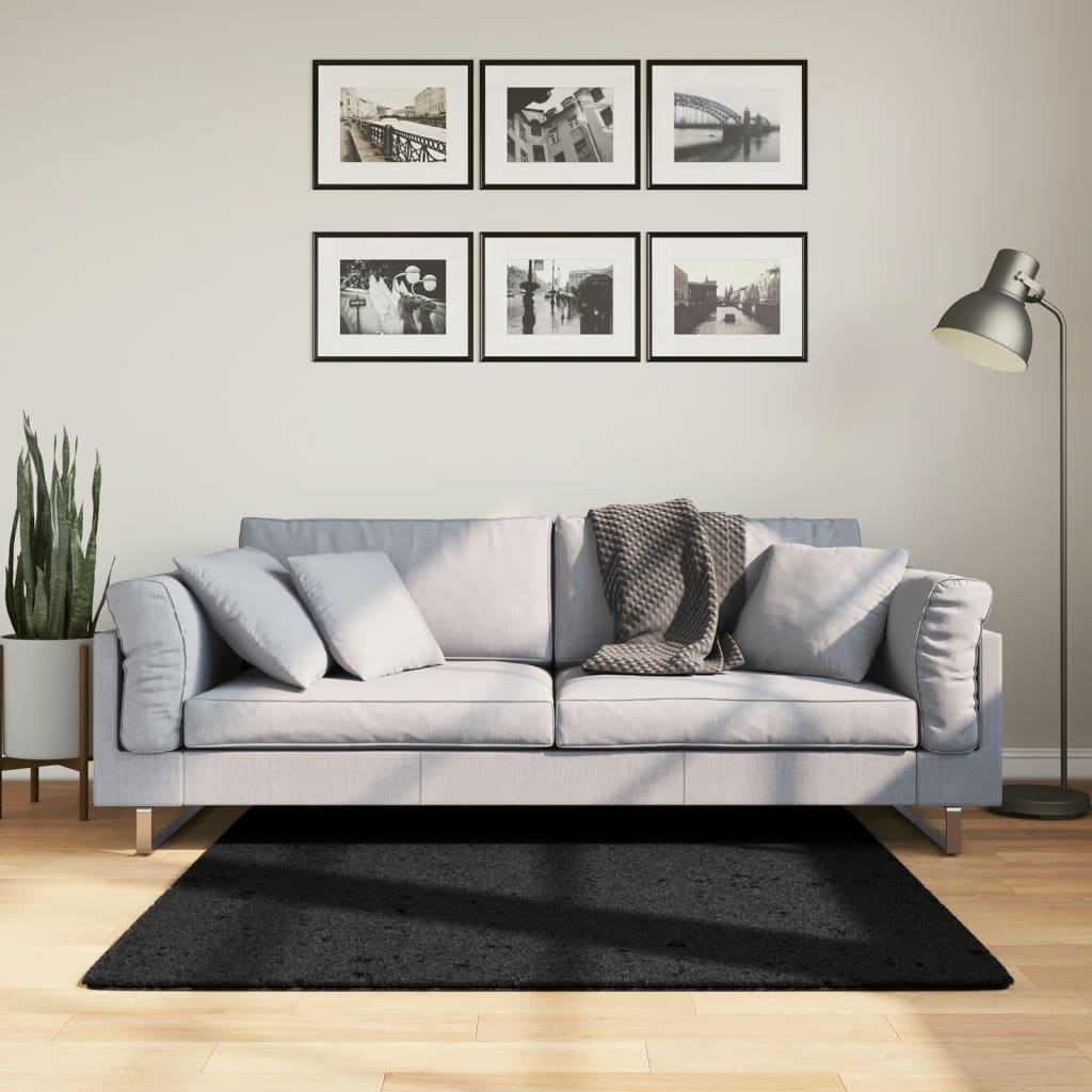VidaXL Tapis OVIEDO poils ras 120x120 cm noir