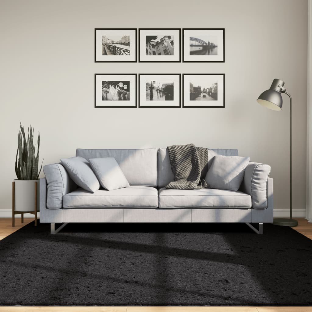 VidaXL Tapis OVIEDO poils ras 200x200 cm noir