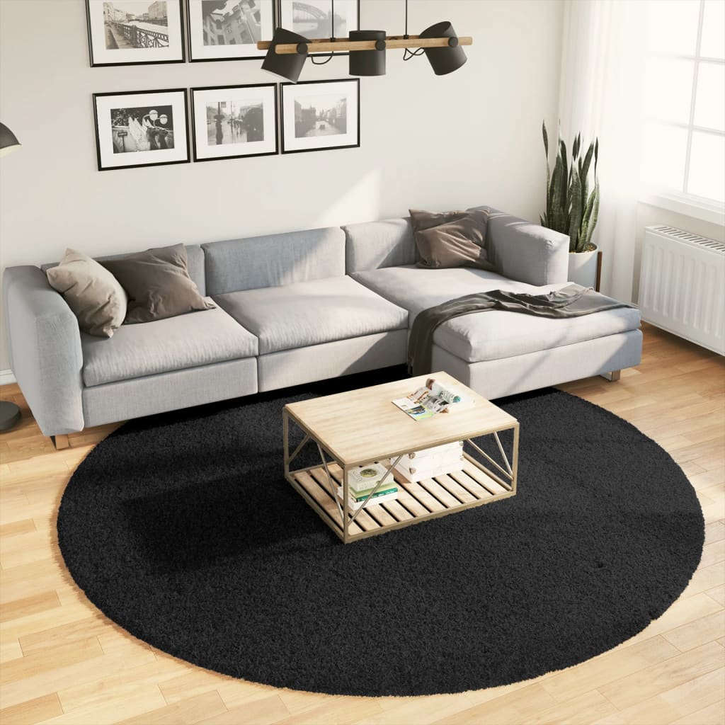 VidaXL Tapis OVIEDO poils ras Ø 240 cm noir