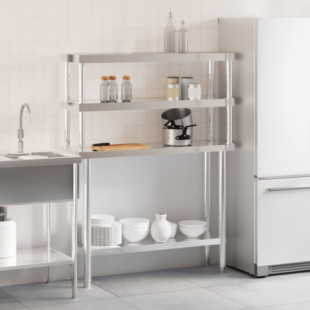 VidaXL Table de travail de cuisine avec étagère supérieure 110x30x150 cm acier inoxydable