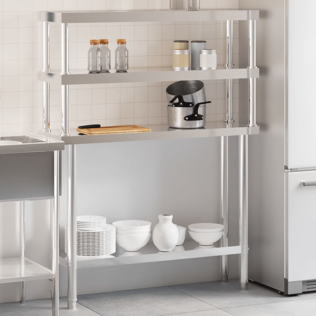 VidaXL Table de travail de cuisine avec étagère supérieure 110x30x150 cm acier inoxydable
