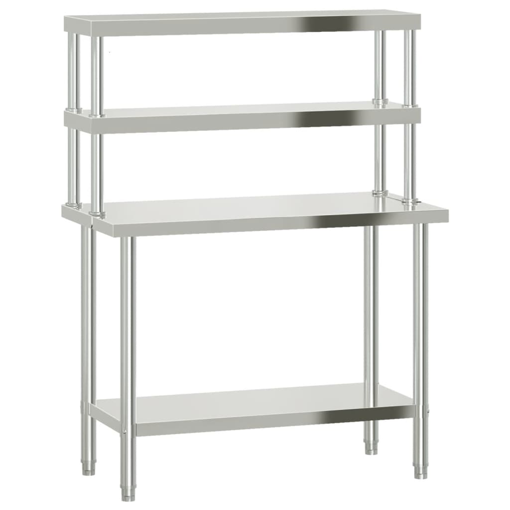 VidaXL Table de travail de cuisine avec étagère supérieure 110x55x150 cm acier inoxydable