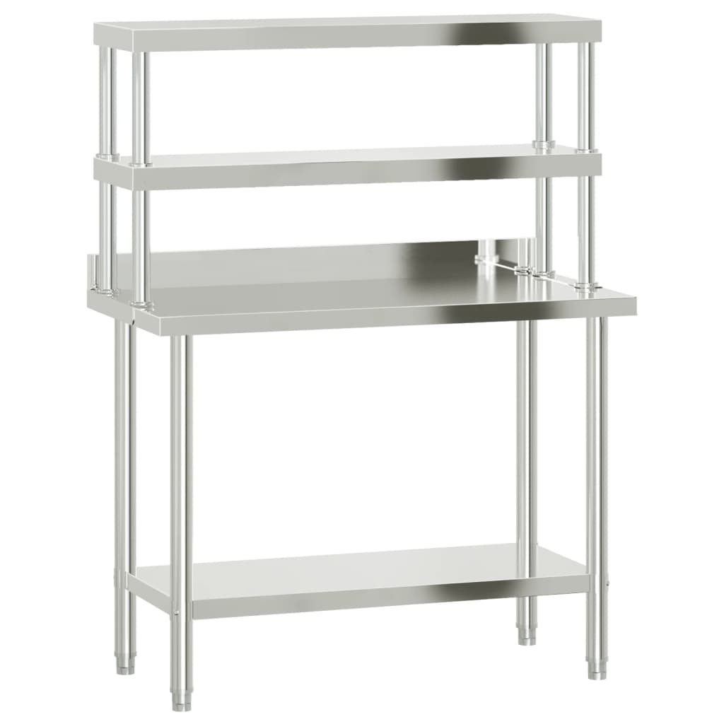 VidaXL Table de travail de cuisine avec étagère supérieure 110x55x150 cm acier inoxydable