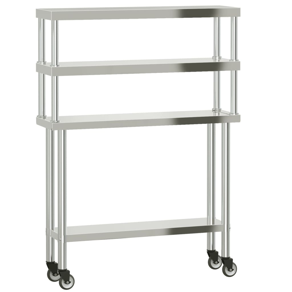 VidaXL Table de travail de cuisine avec étagère supérieure 110x30x150 cm acier inoxydable