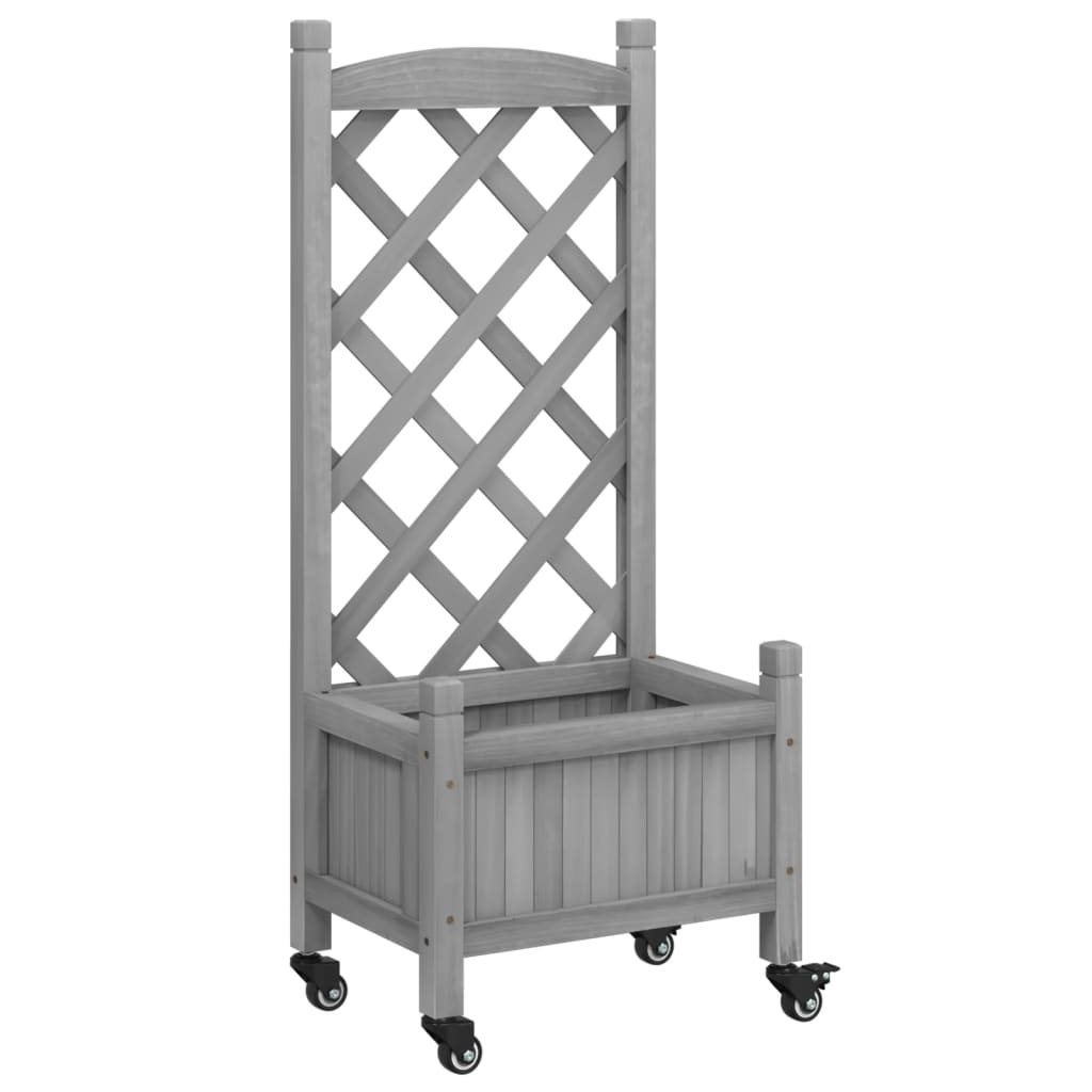 VidaXL Jardinière avec treillis et roulettes, bois de pin gris massif