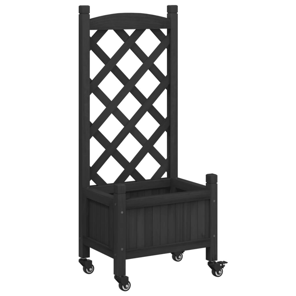 VidaXL Jardinière avec treillis et roulettes, bois de pin massif, noir