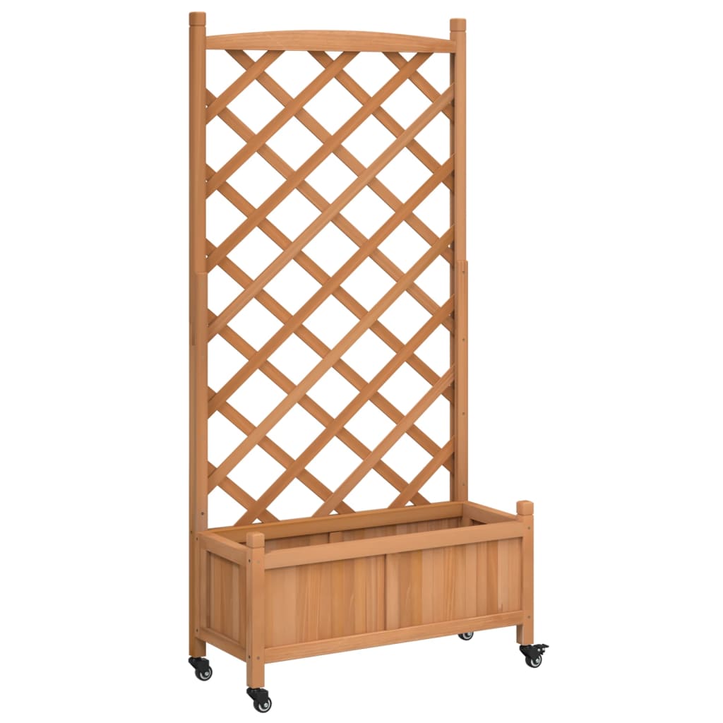 VidaXL Jardinière avec treillis et roulettes, bois de pin marron massif