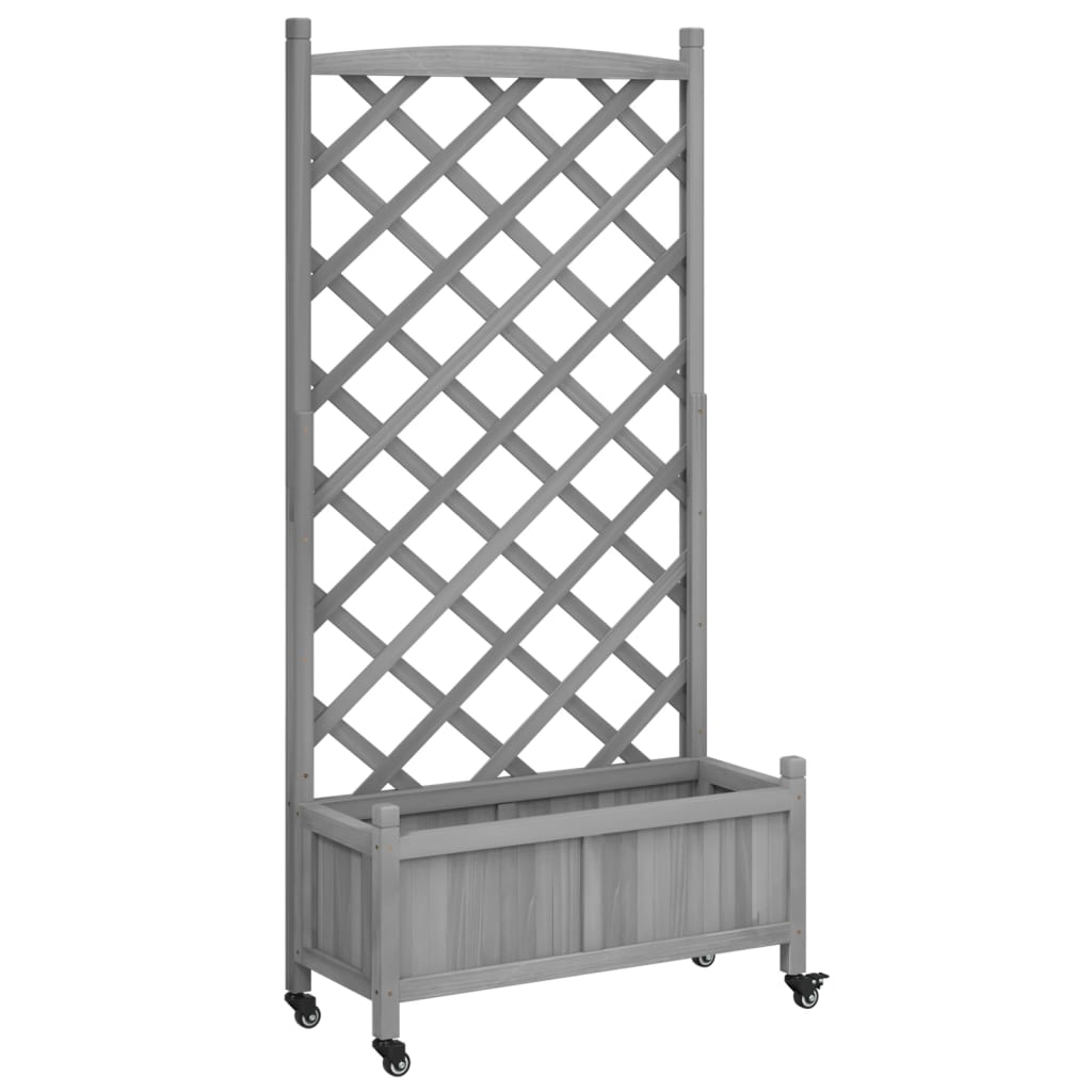 VidaXL Jardinière avec treillis et roulettes, bois de pin gris massif