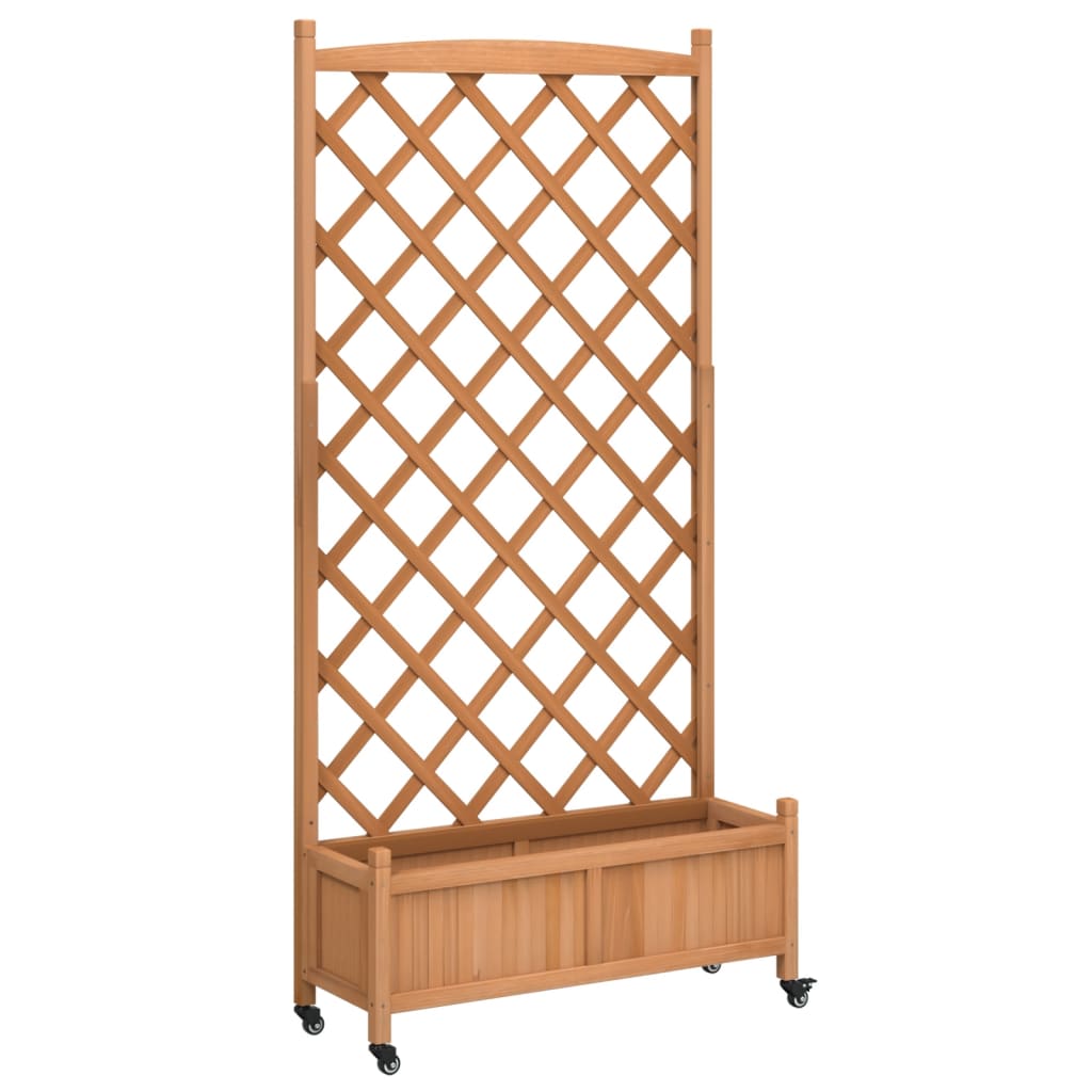 VidaXL Jardinière avec treillis et roulettes, bois de pin marron massif