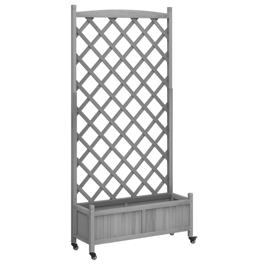 VidaXL Jardinière avec treillis et roulettes, bois de pin gris massif