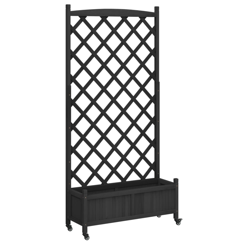 VidaXL Jardinière avec treillis et roulettes, bois de pin massif, noir