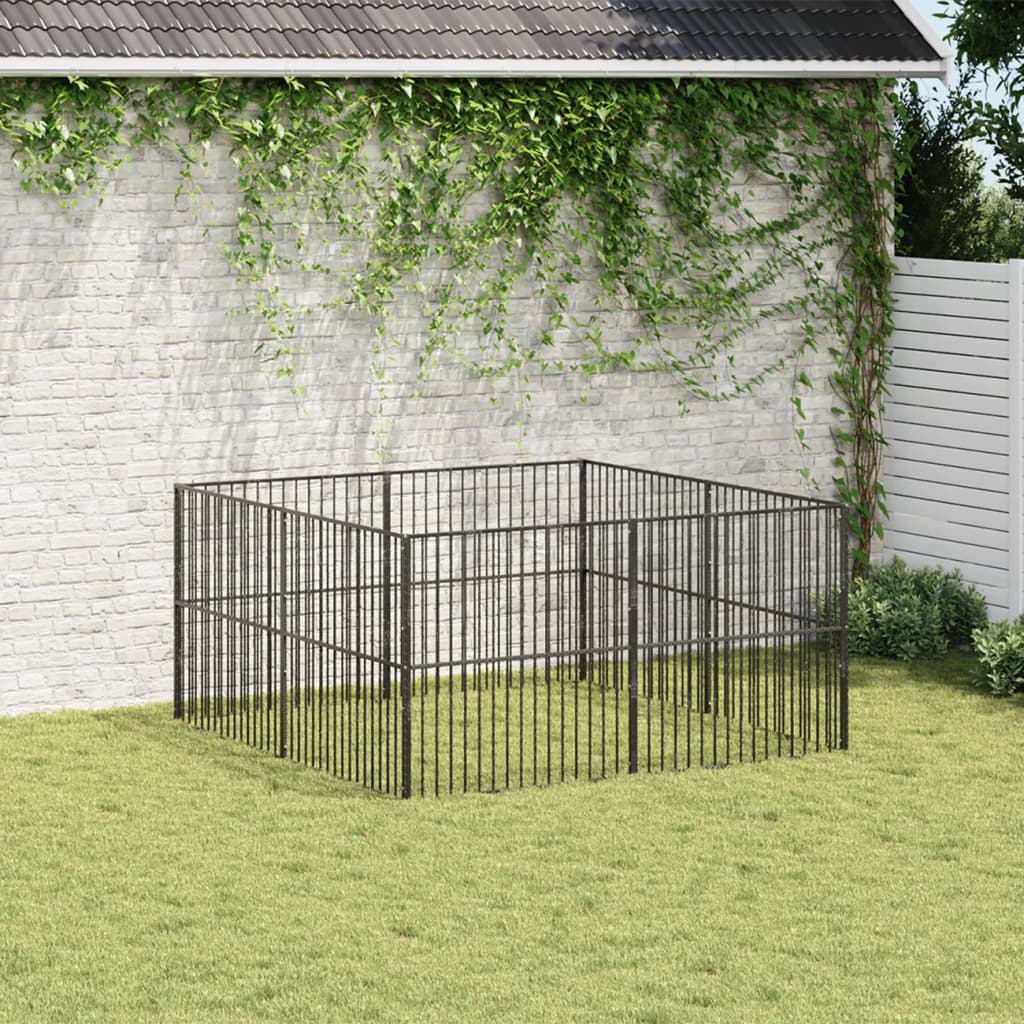 VidaXL Niche pour chien 8 panneaux en acier thermolaqué noir