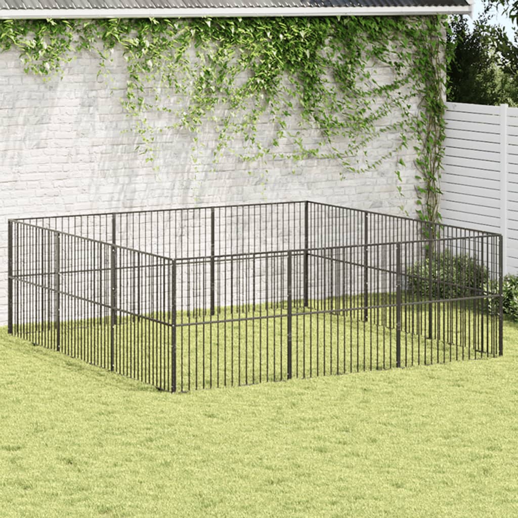 VidaXL Niche pour chien 12 panneaux en acier thermolaqué noir