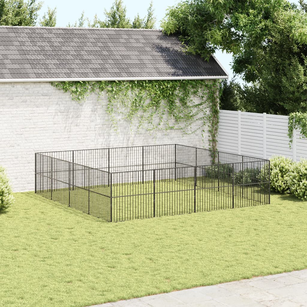 VidaXL Niche pour chien 16 panneaux en acier thermolaqué noir